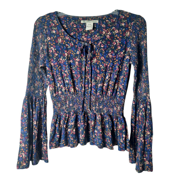 American Rag Cie elastic cinged waist blue floral print top - Picture 1 of 7
